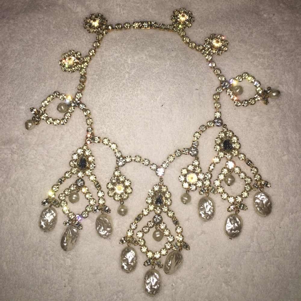 Gold Crystal statement necklace- prom wedding
